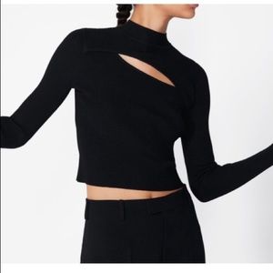 Zara Cut-Out Top Black Asymmetrical Ribbed Sweater